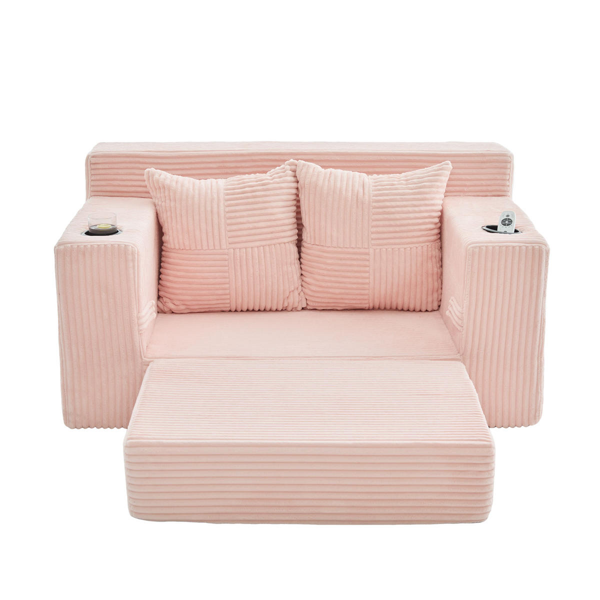 SCHLAFSOFA 2-in-1 mit Hocker, 2 Kissen und Becherhalter, DE-42913, Rosa - Pink, Textil (133/64/87cm) - ComfortXL