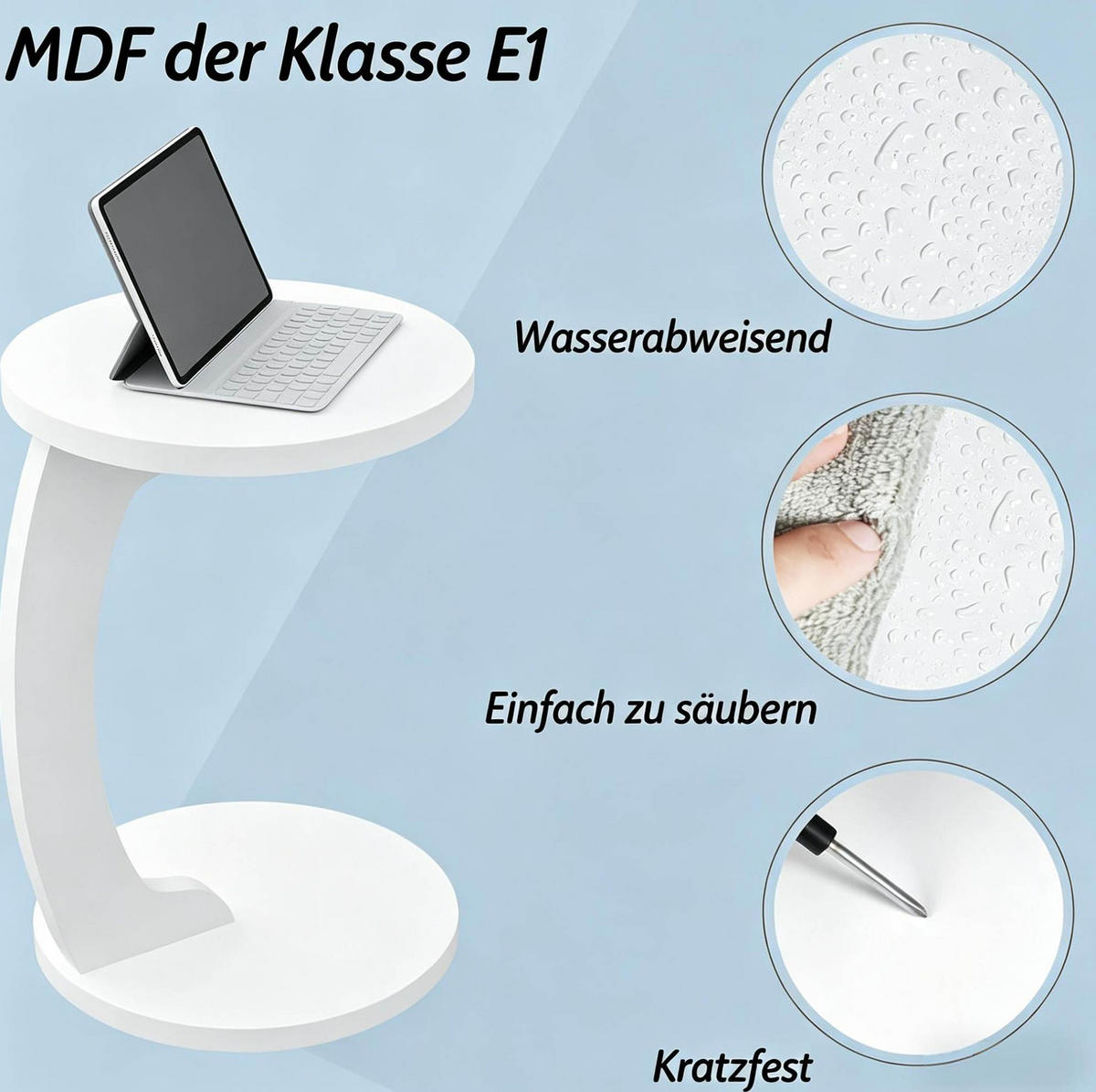 BESTELLTISCH aus MDF Ø38x55 cm in Weiß mit C-förmigem Design - Weiß, Holzwerkstoff (38/38/56cm) - Modfu