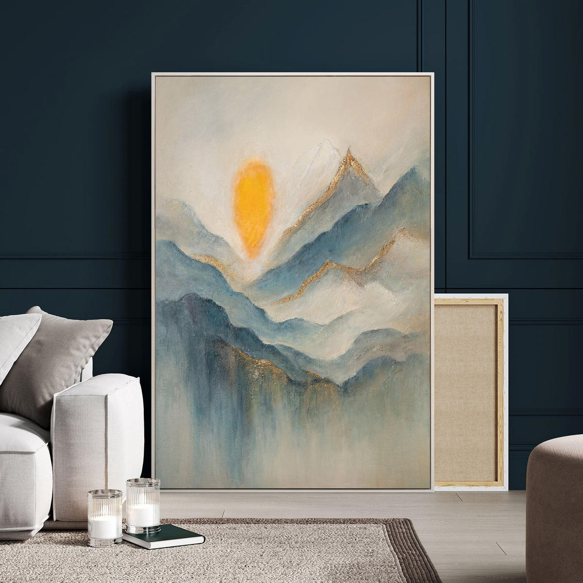 GEMÄLDE Morgendämmerung in den Wolken Schattenfugenrahmen Beige 120x80 cm - Beige, Holz (120/80cm) - YS-art gallery