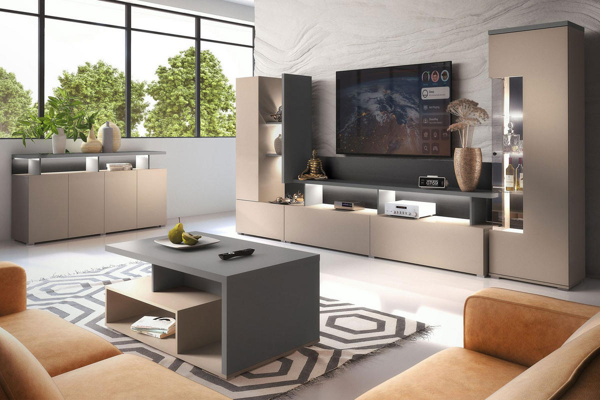 SIDEBOARD Serio Congo / anthrazit 152,5 / 40 / 84cm - Beige/Anthrazit, Holzwerkstoff (152.5/84/40cm) - Feldmann-Wohnen
