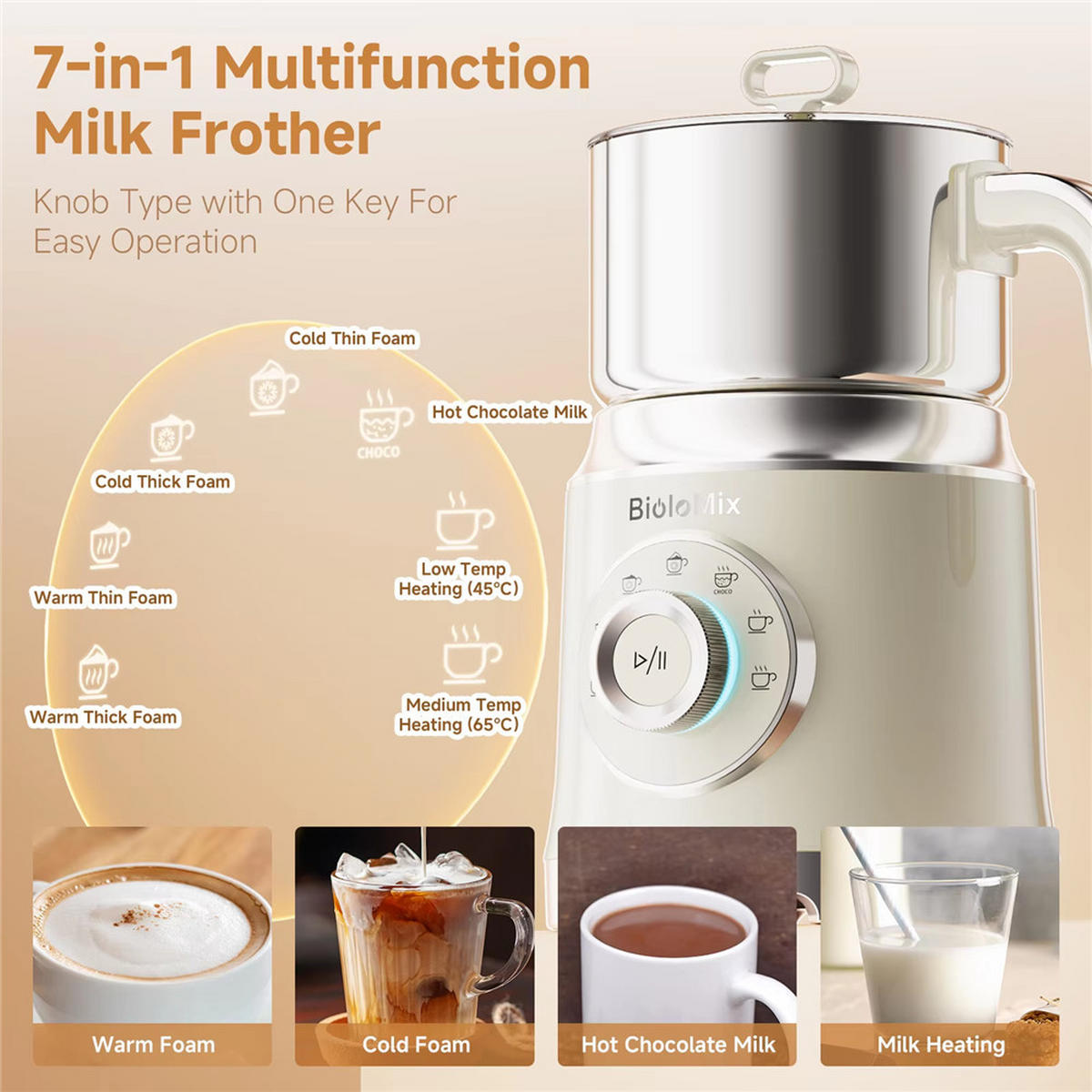 MILCHSCHÄUMER 7IN1 Elektrisch Heiß Kalt Kaffee Heiße Schokolade - Beige, Metall - Bextcok