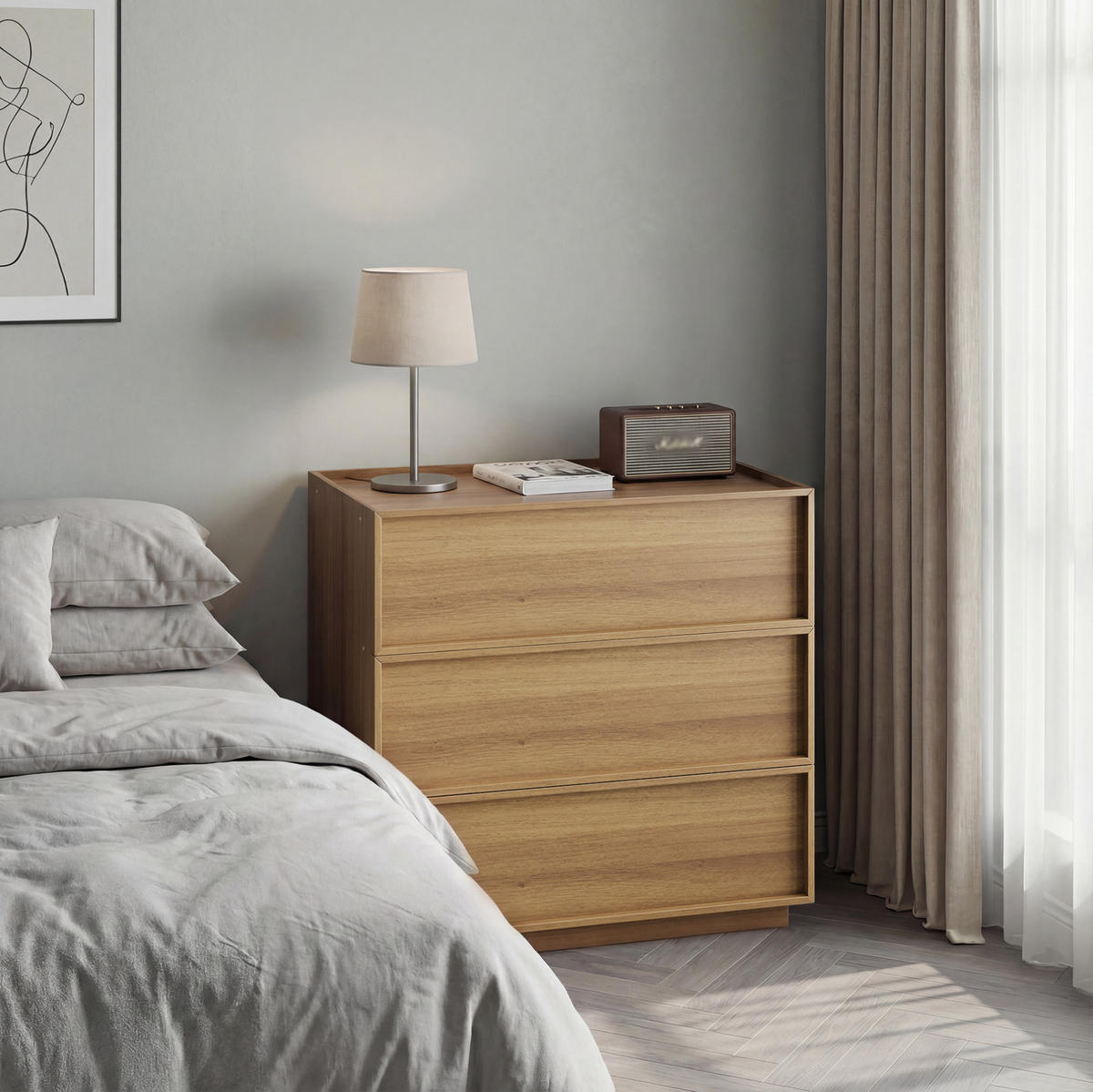 KOMMODE 80/48/78 cm in Eichefarben mit 3 Schubladen - Nussbaumfarben, Holzwerkstoff (80/78/48cm) - Flora Grace