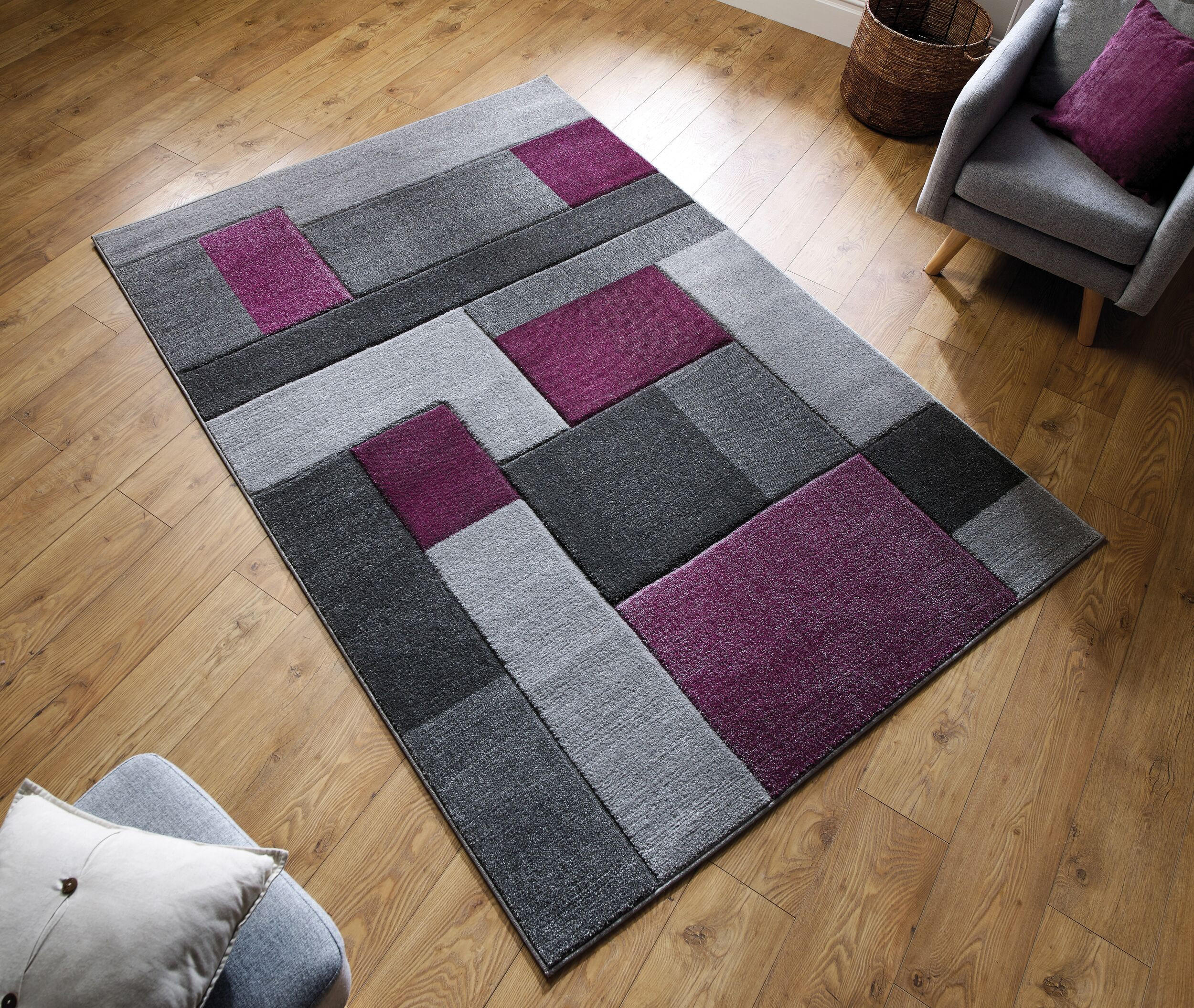 TEPPICH geometrisch 3D-Effekt handgearbeitet NIDD CLARA, Lila-Grau 80x150 cm - Lila, Textil (80/150cm) - KADIMA DESIGN