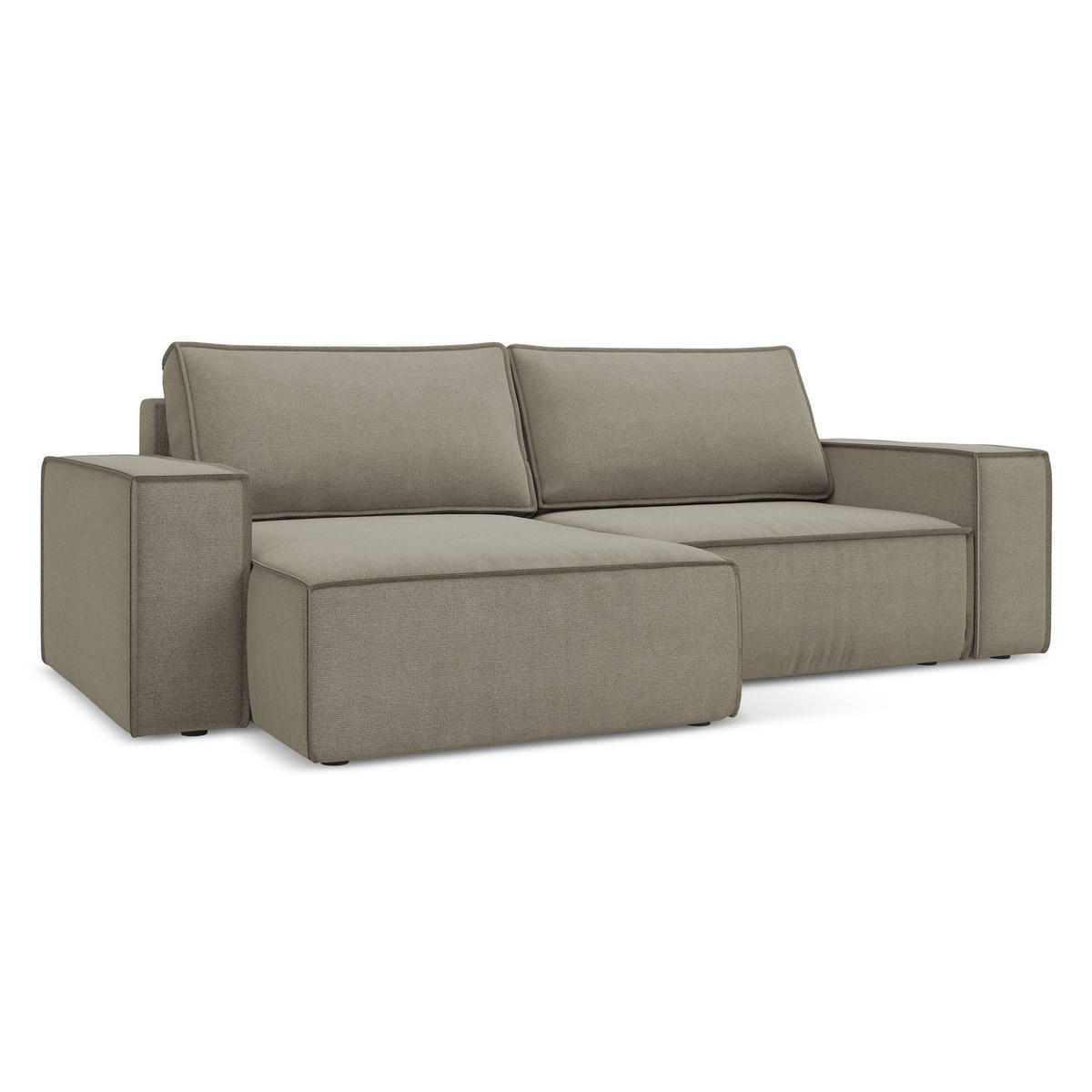 ECKSOFA mit Schlaffunktion Strukturstoff Stoff Beige - Beige/Schwarz, Kunststoff/Textil (148/257cm) - LaMiaSofa