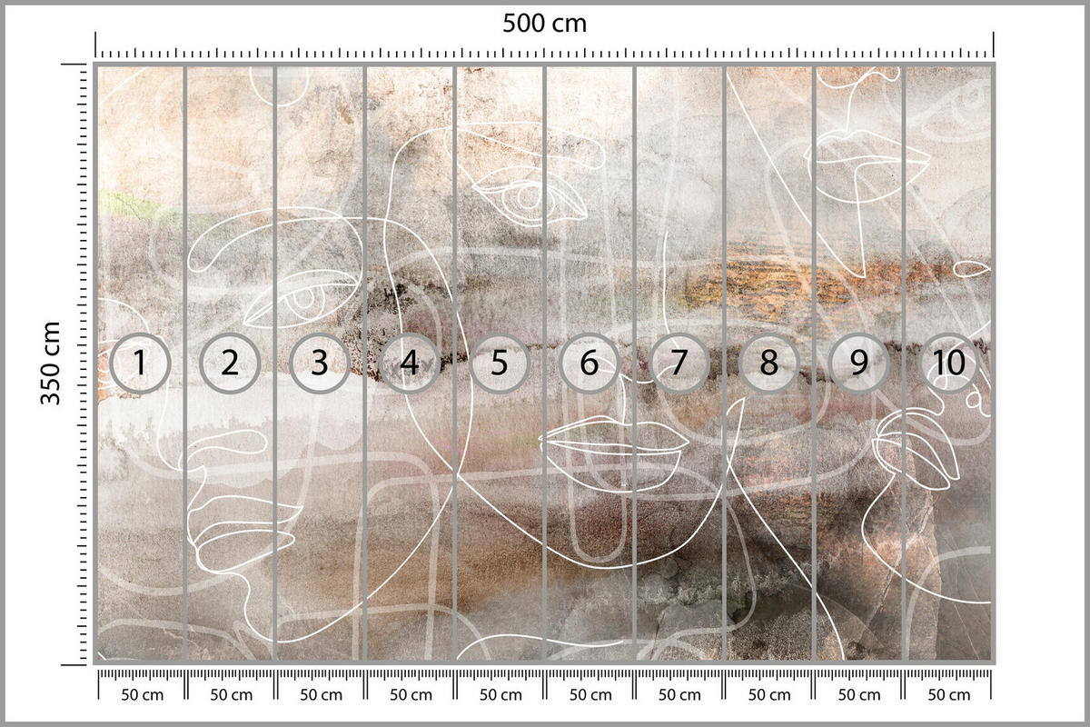 FOTOTAPETE für Wohnzimmer Gesichter Abstraktion 500x350 - Beige/Braun, Papier (500/350cm) - Muralo