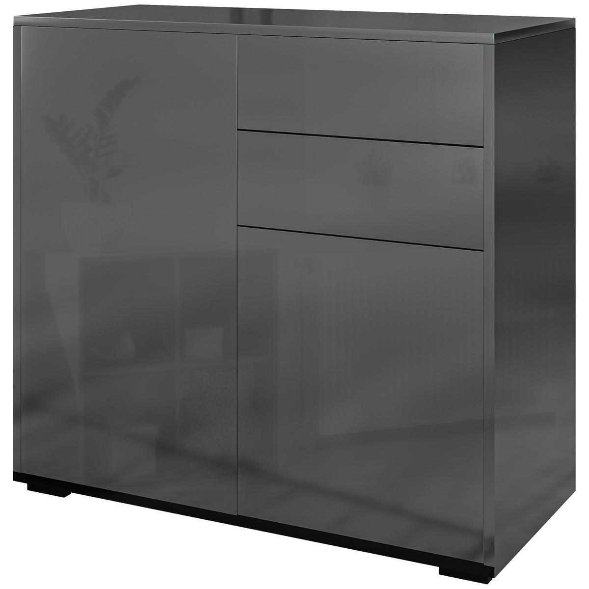 SIDEBOARD DE-11109 2 Schubladen Schwarz Hochglanz - Schwarz, Holzwerkstoff (79/74/36cm) - ComfortXL