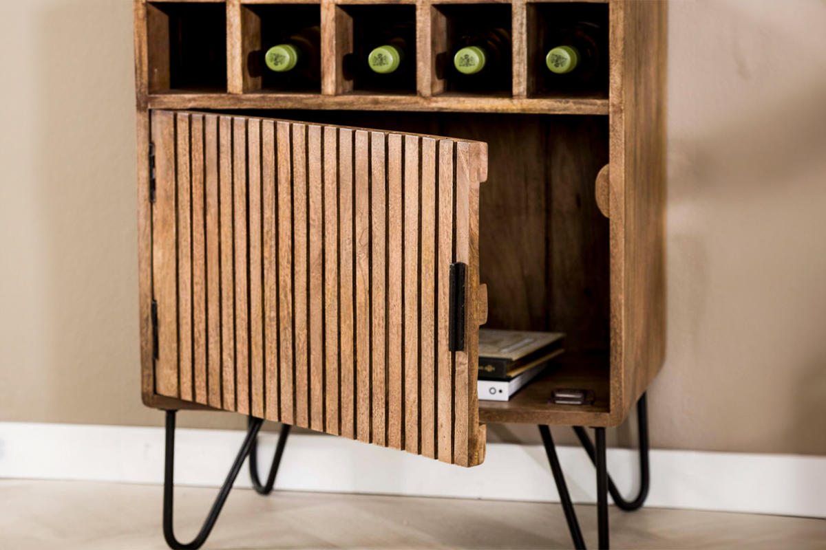 WEINSCHRANK HORTA Braun Holz - Schwarz/Braun, Holz/Metall (56/90/35cm) - KAWOLA