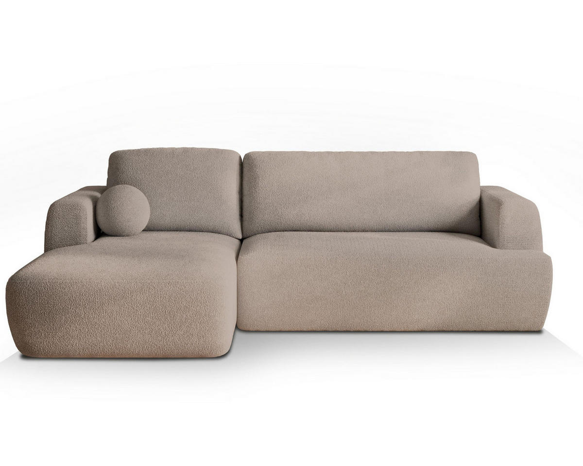 ECKSOFA SENTI N L-S Beige Boucle-Stoff mit Schlaffunktion - Beige, Holz (246/148cm) - MASSENO