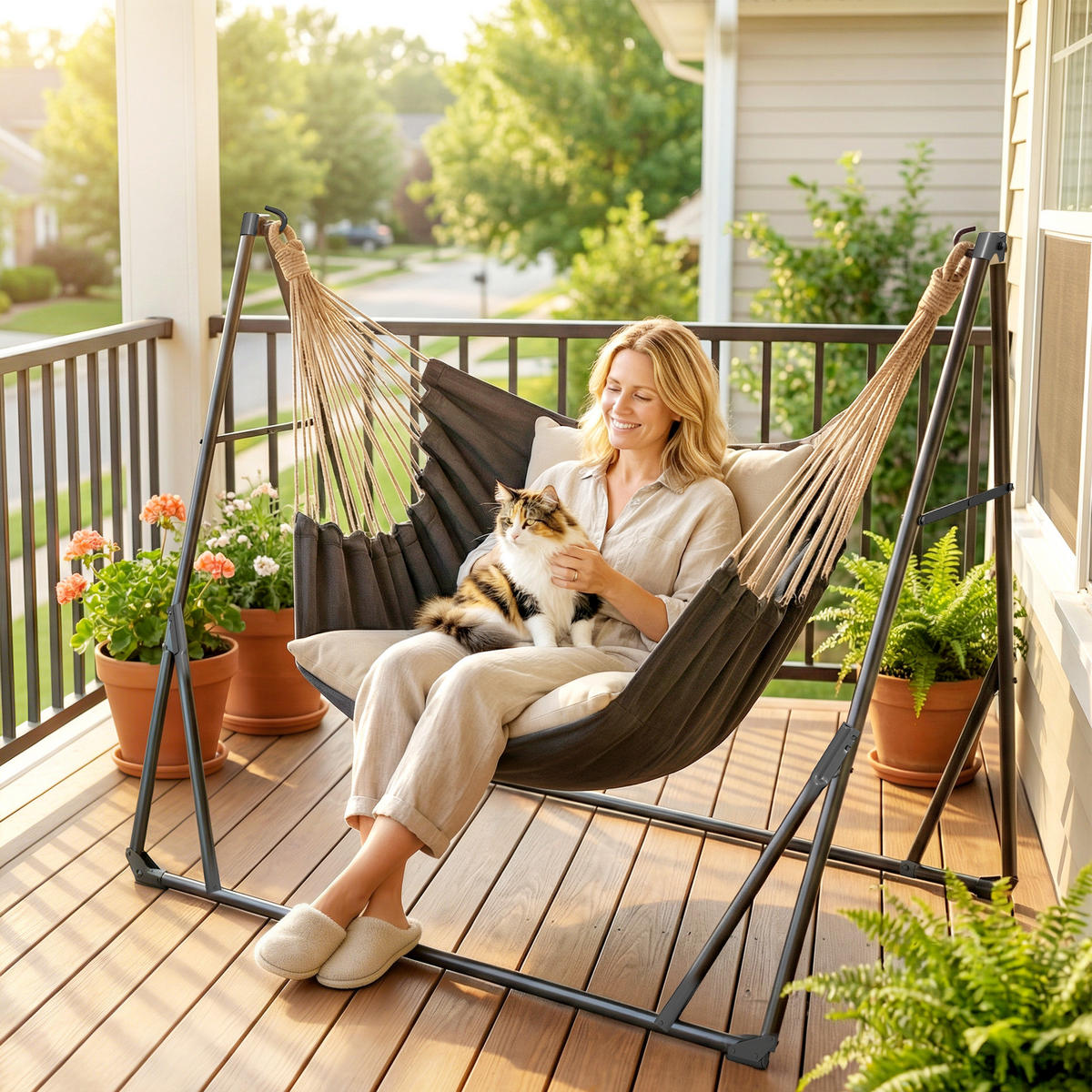 HÄNGEMATTENGESTELL Stahl Schwarz - Schwarz, Metall (290/78/100cm) - Outsunny
