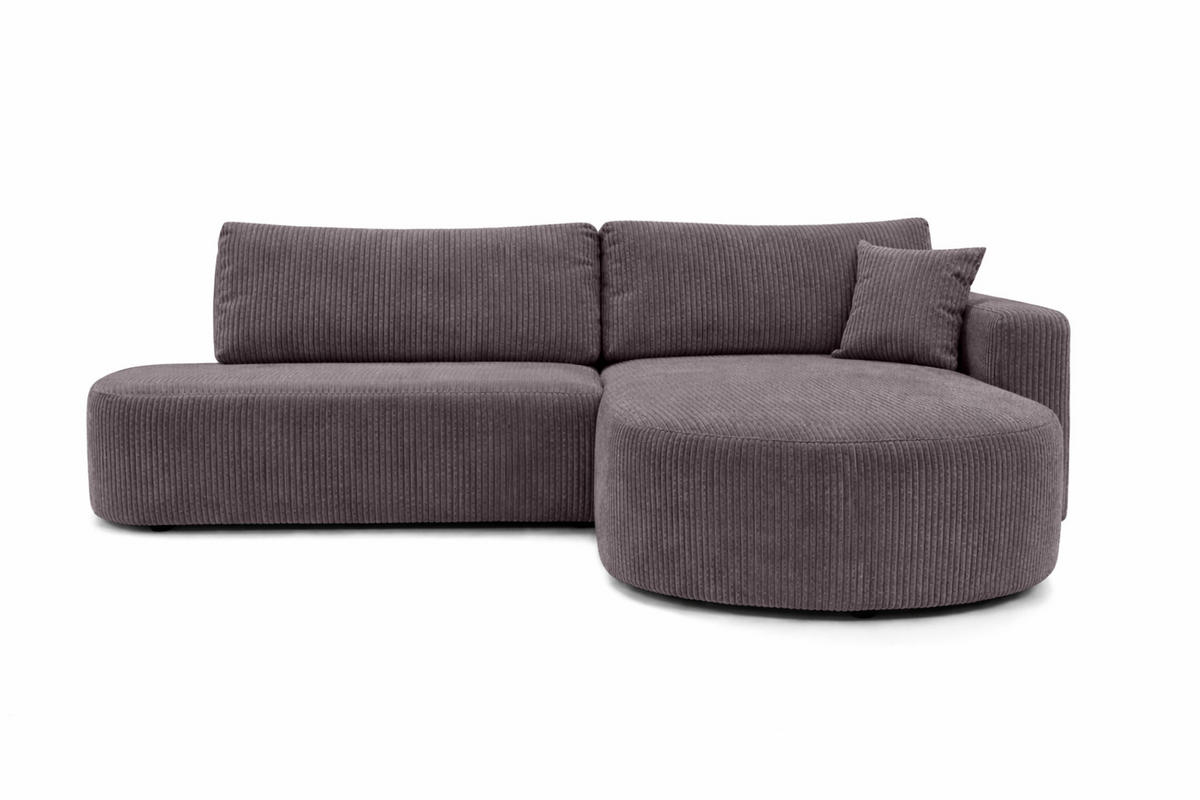 ECKSOFA Mit Schlaffunktion Und Bettkasten, Cordstoff Poso, Dunkelgrau, Rechts, ROUND ONE OPEN XL - Dunkelgrau, Holz (262/175cm) - Kaiser Möbel