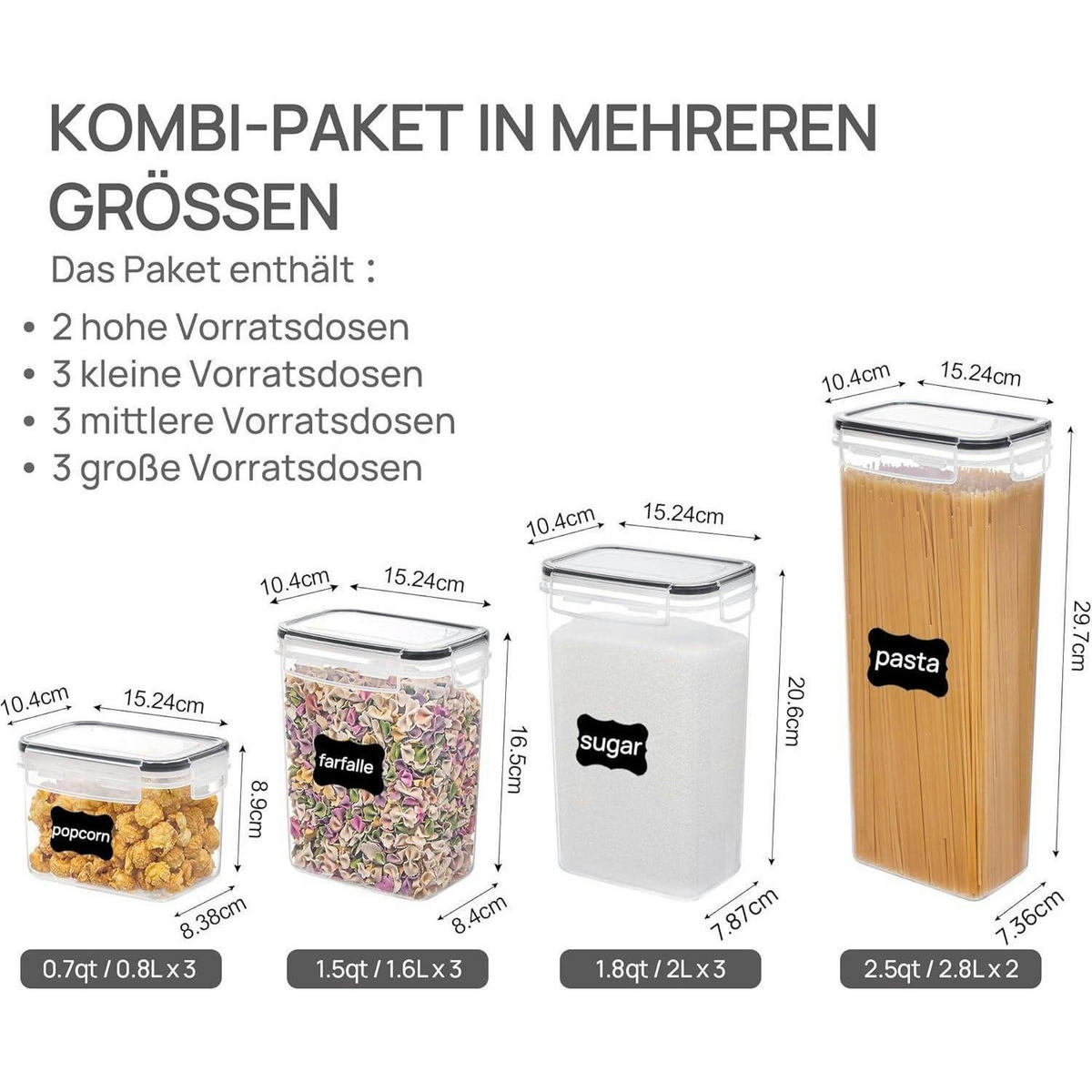 VORRATSDOSEN-SET 11-teilig Luftdicht BPA-frei Stapelbar - Multicolor, Kunststoff (19.5/37.3/16.5cm)