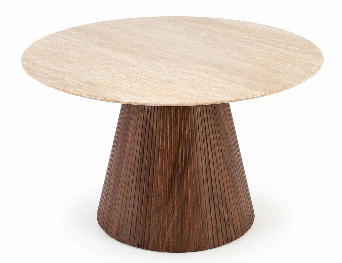 ESSTISCH Pireus Travertin / Nussbaum 120 / 120 / 76cm - Nussbaumfarben/Weiß, Holz/Holzwerkstoff (120/120/76cm) - Feldmann-Wohnen
