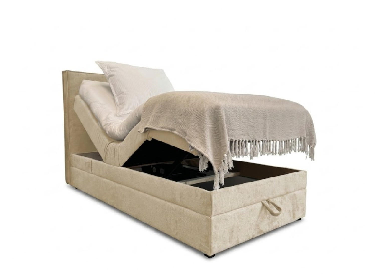 BOXBETT Sorrento - Elektrische Bett mit Matratze + Tooper, Kopfteil und Bettkasten - Stoffbezug Veloursstoff - 100x200 cm - Beige - Beige, Holzwerkstoff/Kunststoff (100/200cm) - Trada