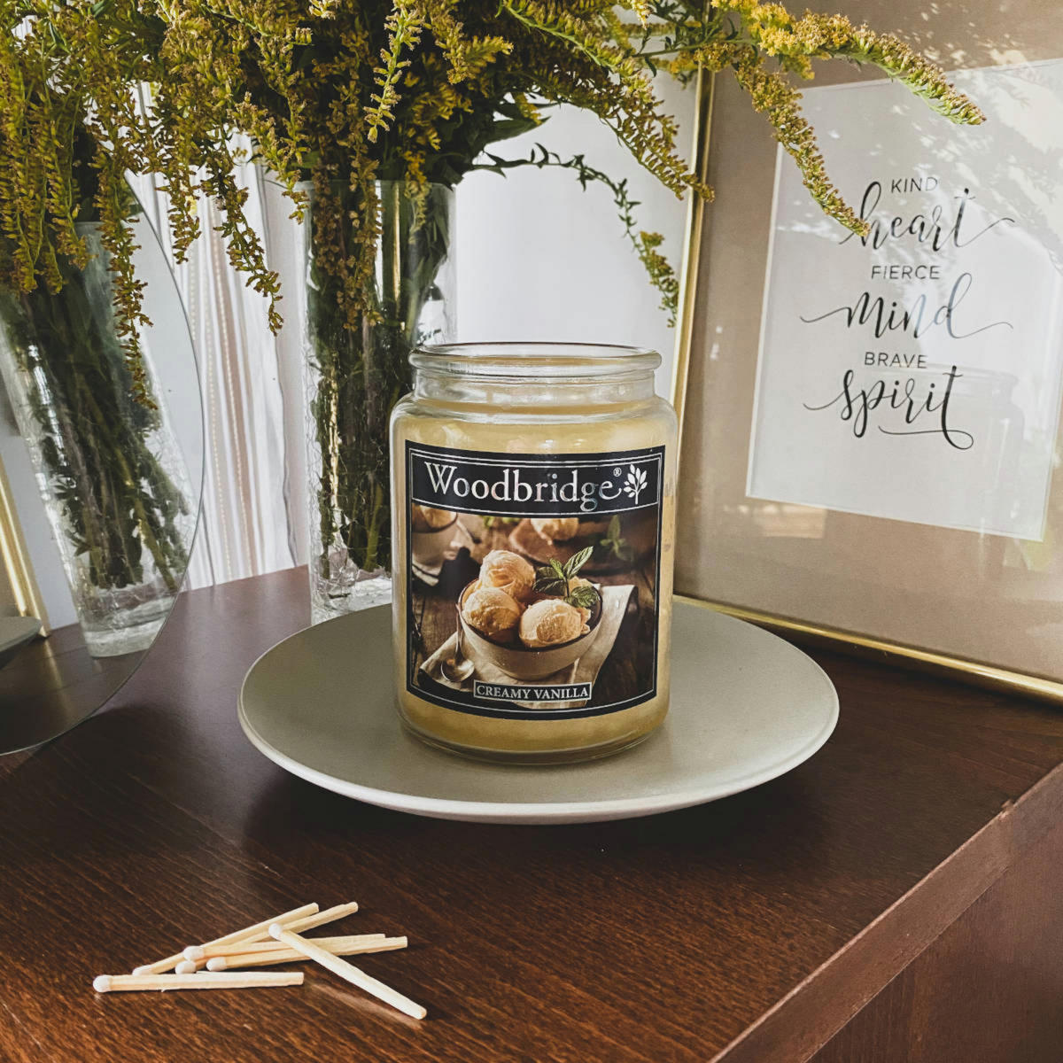 WOODBRIDGE Duftkerze - Gelb, Naturmaterialien/Glas (17cm)