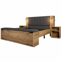 POLSTERBETT 160x200 cm in Eiche mit USB & Leselampen - Eichefarben, Holzwerkstoff (160/200cm) - Modfu