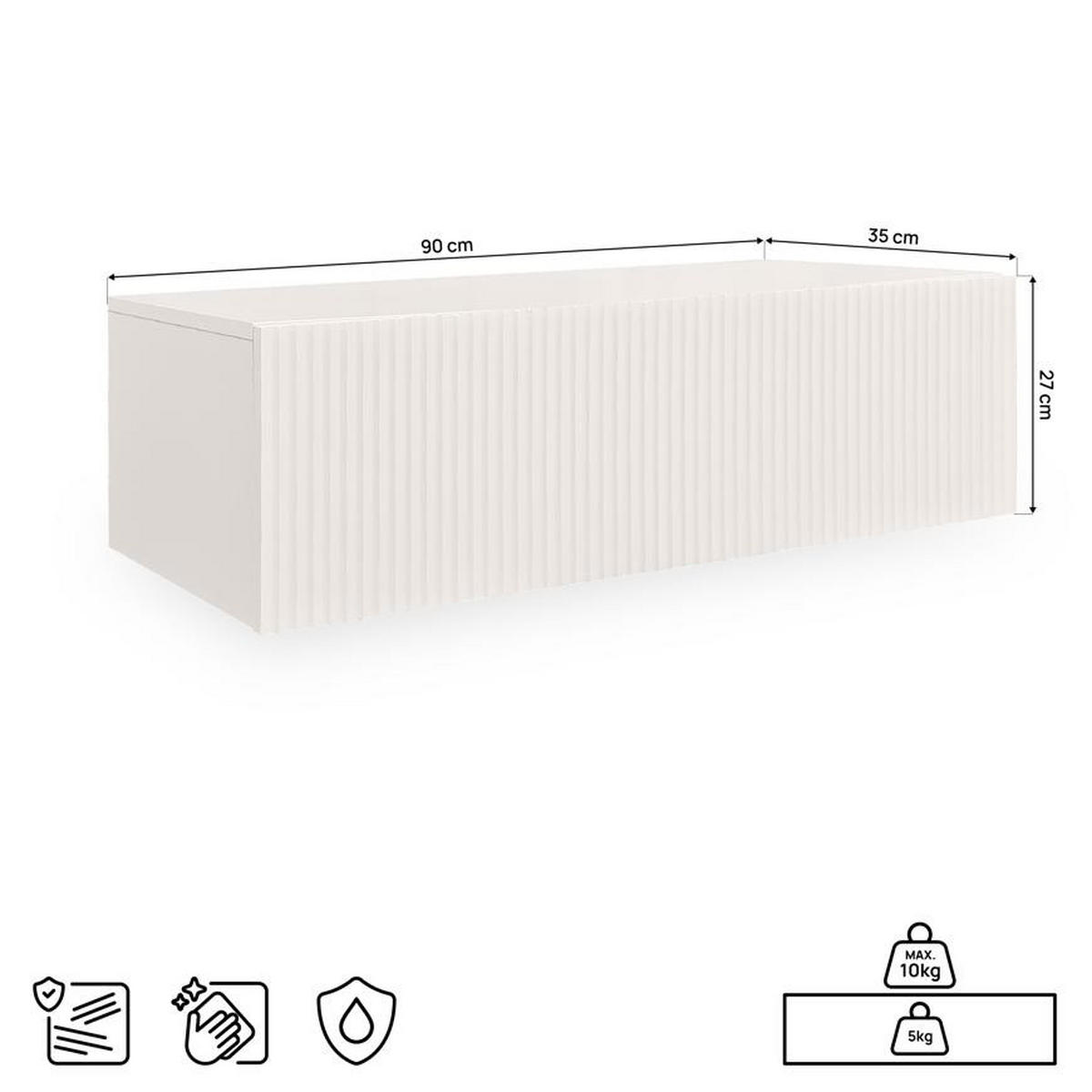 WANDKONSOLE 90 cm beige mit Halterungen - LEYA - Beige, Holz/Holzwerkstoff (90/27/35cm) - Sicaan