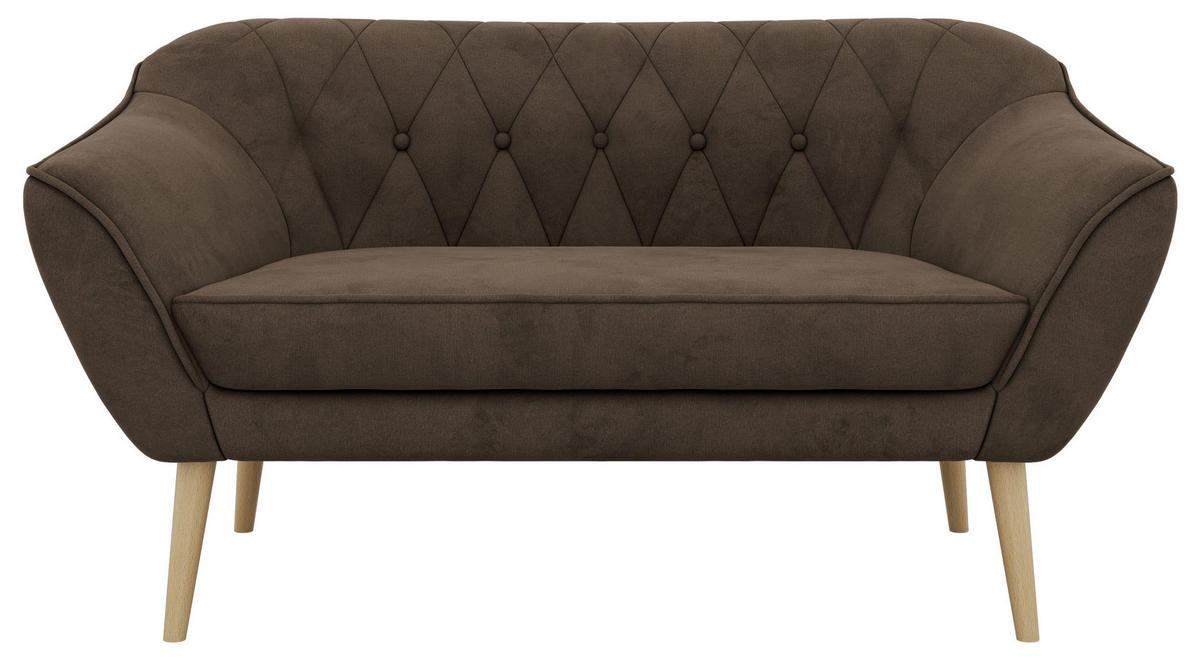 2-SITZER-SOFA PIRS - Braun Velvet - Holzbeine - Dunkelbraun/Buchefarben, Holzwerkstoff/Textil (140/75/74cm) - MKS