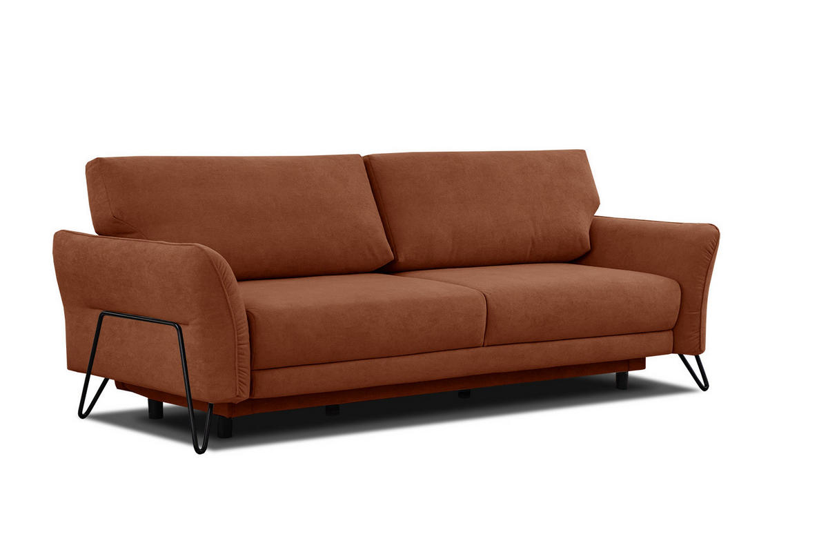 SOFA LOREM 3-Sitzer mit Schlaffunktion, dunkelorange - Dunkelorange/Schwarz, Holz/Textil (232/90/107cm) - Courtois Laville