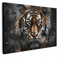 LEINWANDBILD Tiger - Tiere - Porträt - Luxus - Schwarz Wanddeko 90x60 cm - Anthrazit, Textil (90/60cm) - MuchoWow