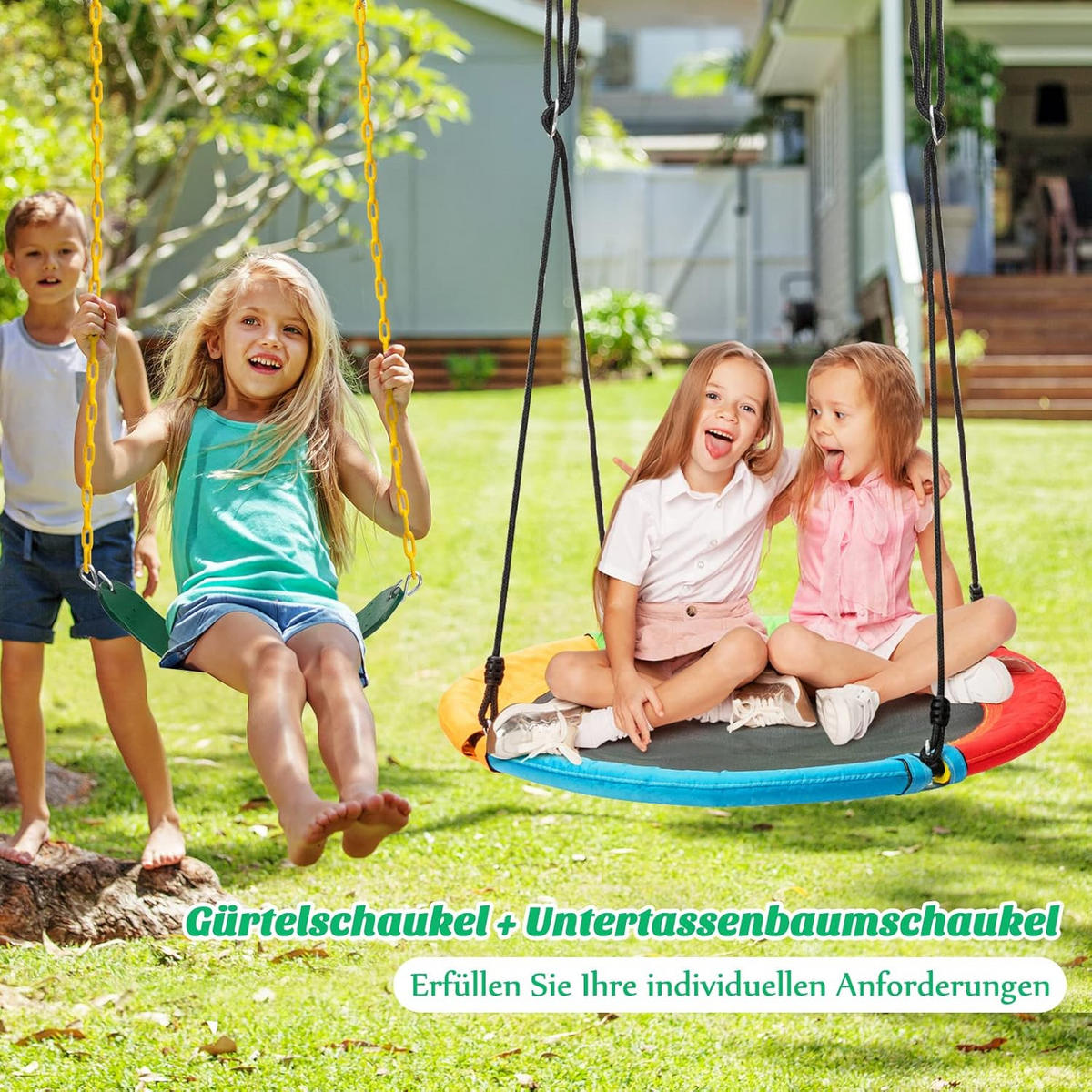 KINDERSCHAUKEL Blau-gelb - Multicolor, Metall (249/181.5/185cm) - COSTWAY