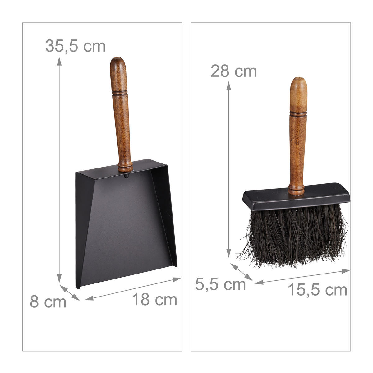 SOUPRAVA Černá Hnědá 2dílná-sada ke krbu - černá, kov/dřevo (18/8/35.5cm) - Relaxdays