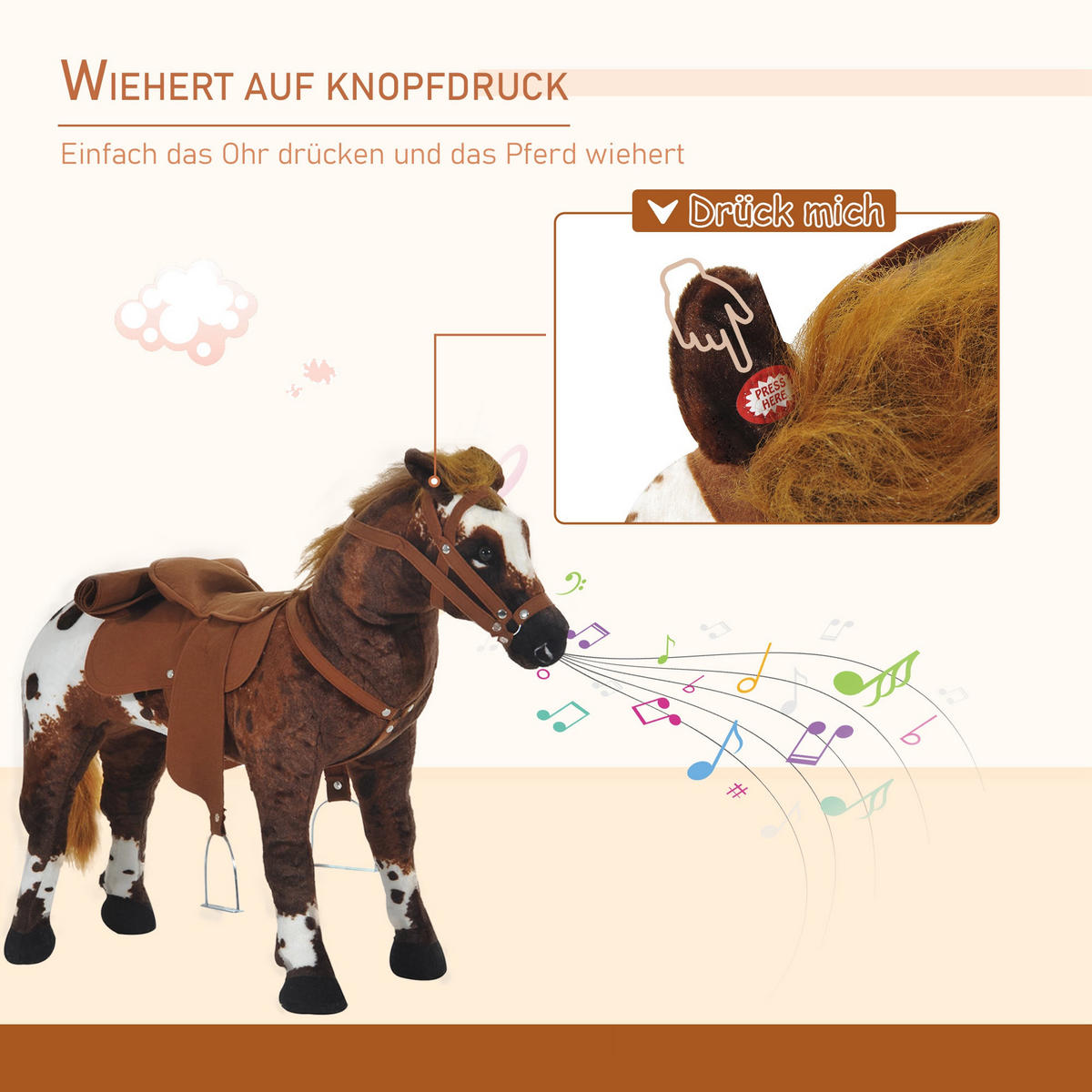 KINDER SCHAUKELTIER, Braun+Weiß, Plüsch+ Metall - Braun, Metall (28/60/85cm) - HOMCOM