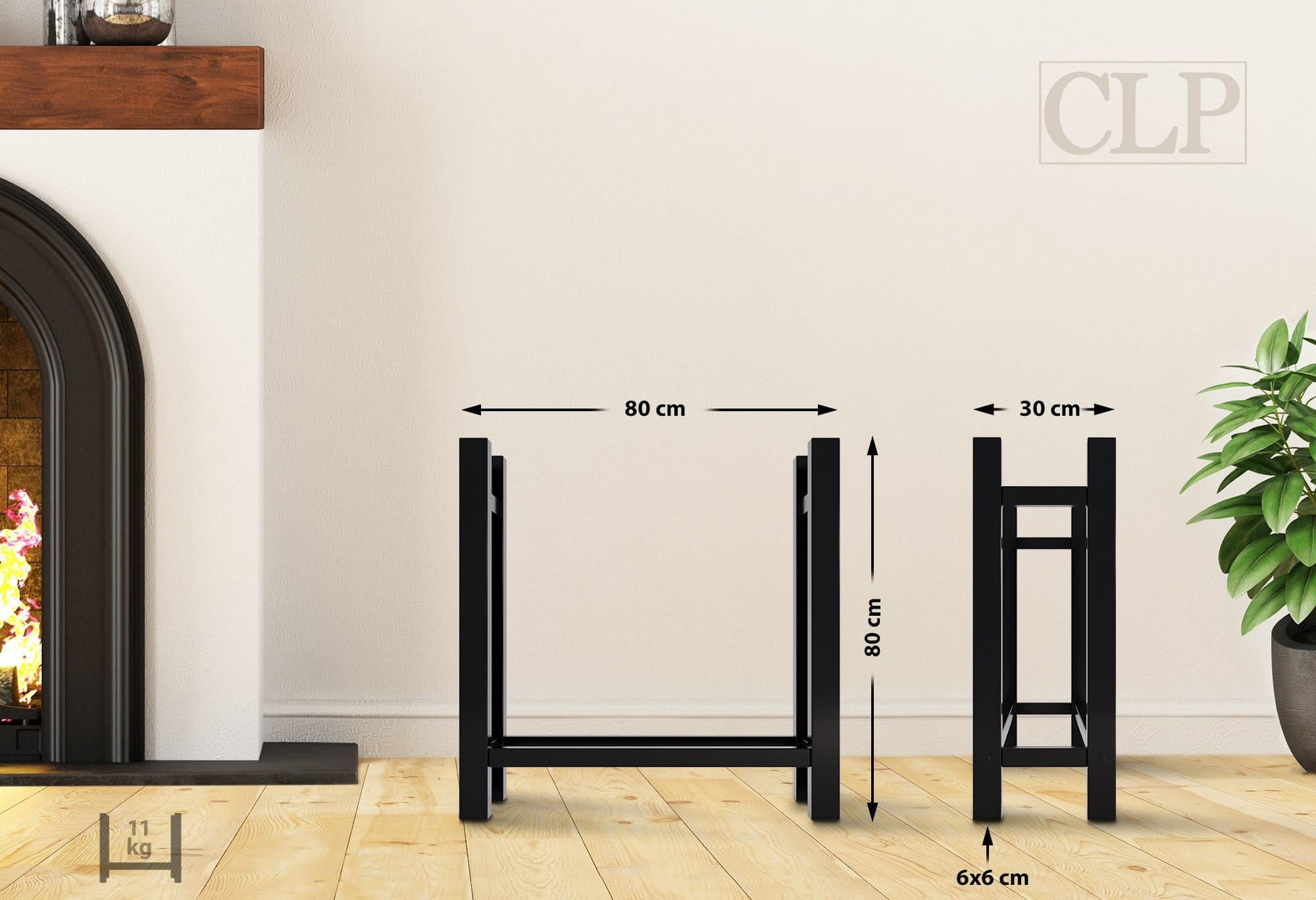 KAMINHOLZREGAL 80/30/80 cm Metall schwarz - Schwarz, Metall (80/80/30cm) - CLP