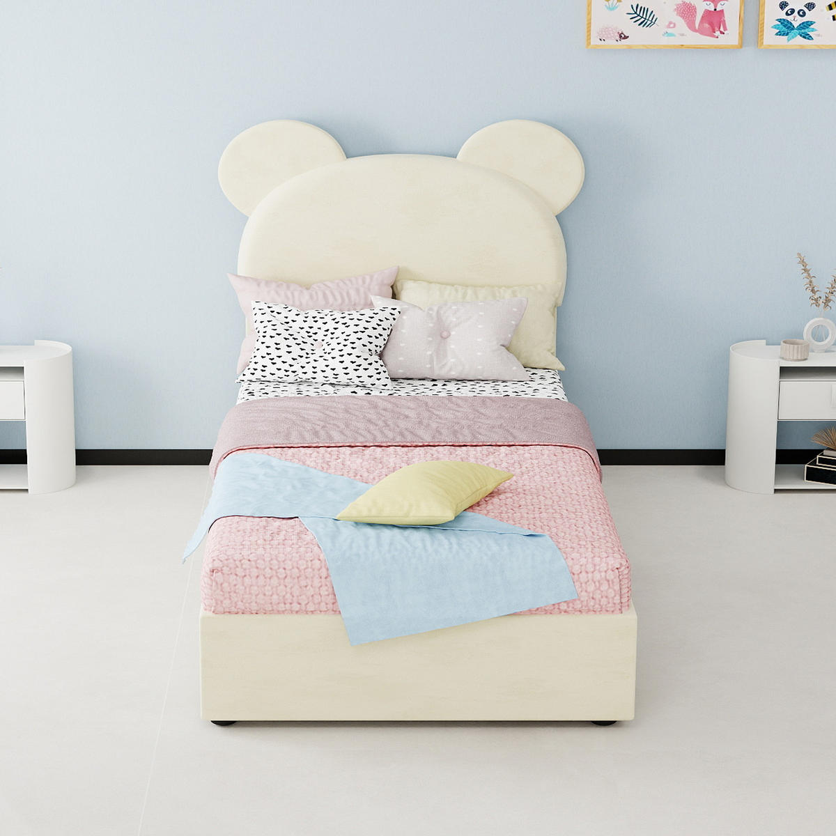STAURAUMBETT 90/200 cm DE-35489 mit Gaslift und Cartoon-Kopfteil Beige - Beige, Metall (90/200cm) - ComfortXL