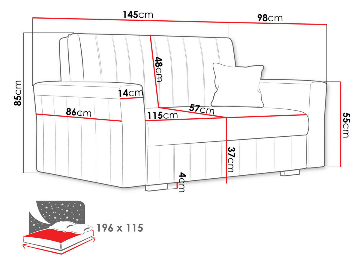SCHLAFSOFA Viva Glam II - Hellgrau/Naturfarben, Holz/Kunststoff (145/85/98cm) - MIRJAN24
