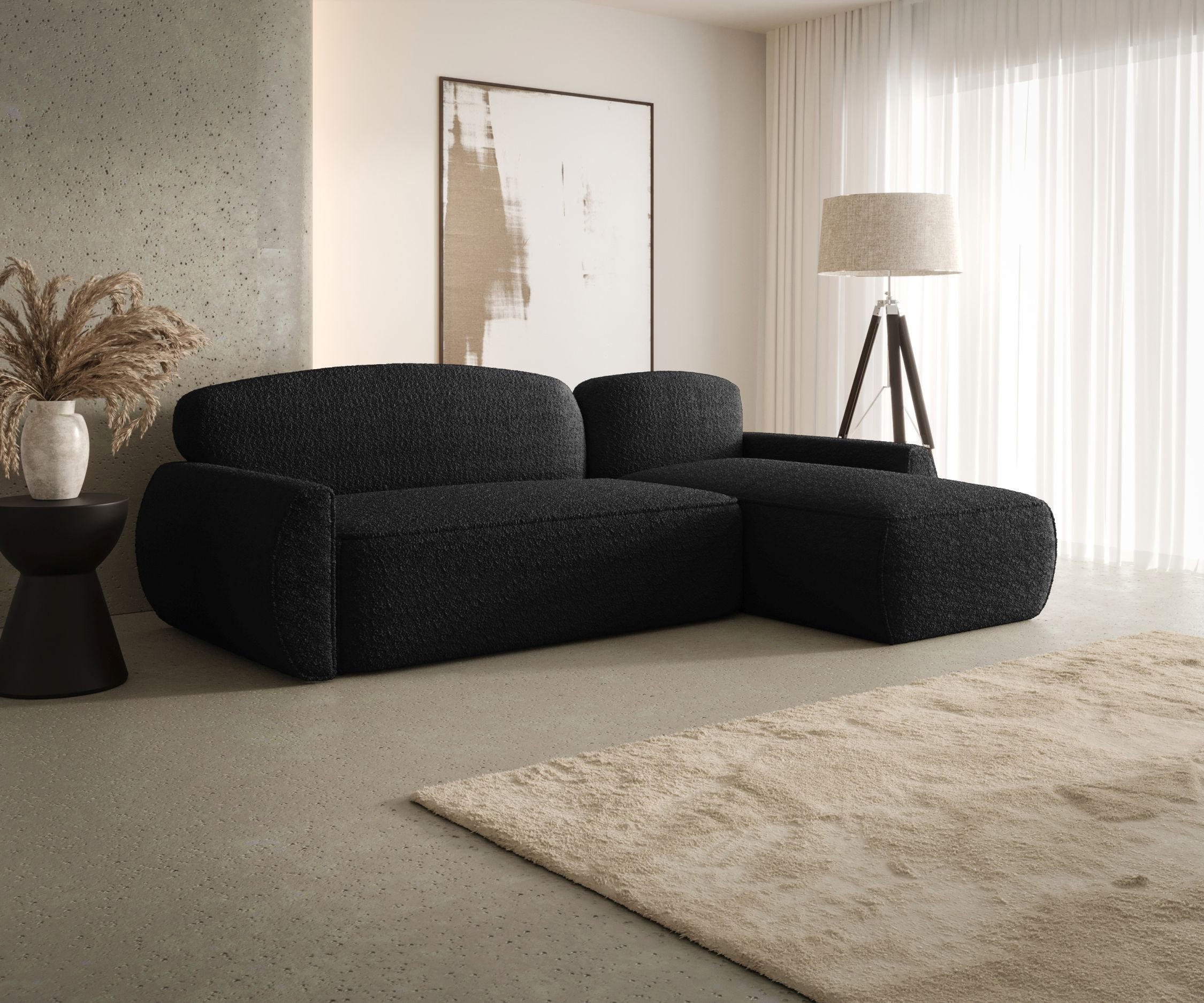 ECKSOFA mit Schlaffunktion LUCAS Quelle 100 Rechts - Schwarz, Textil (240/145cm) - Bedante