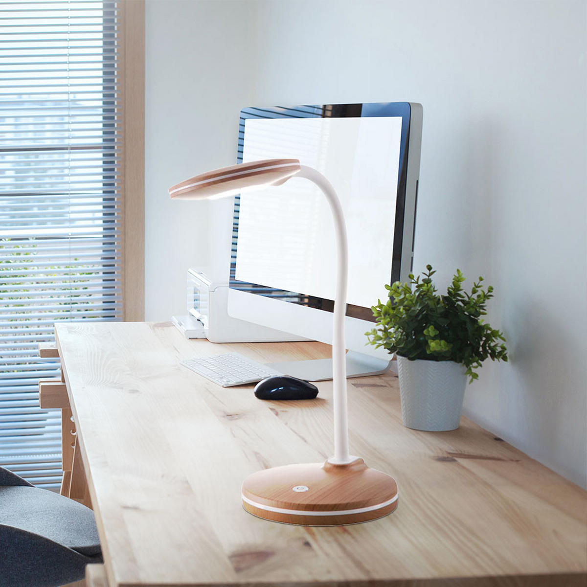 LED TISCHLEUCHTE Holzoptik Braun - Braun, Kunststoff (13.2/13.2/32cm) - Nowa