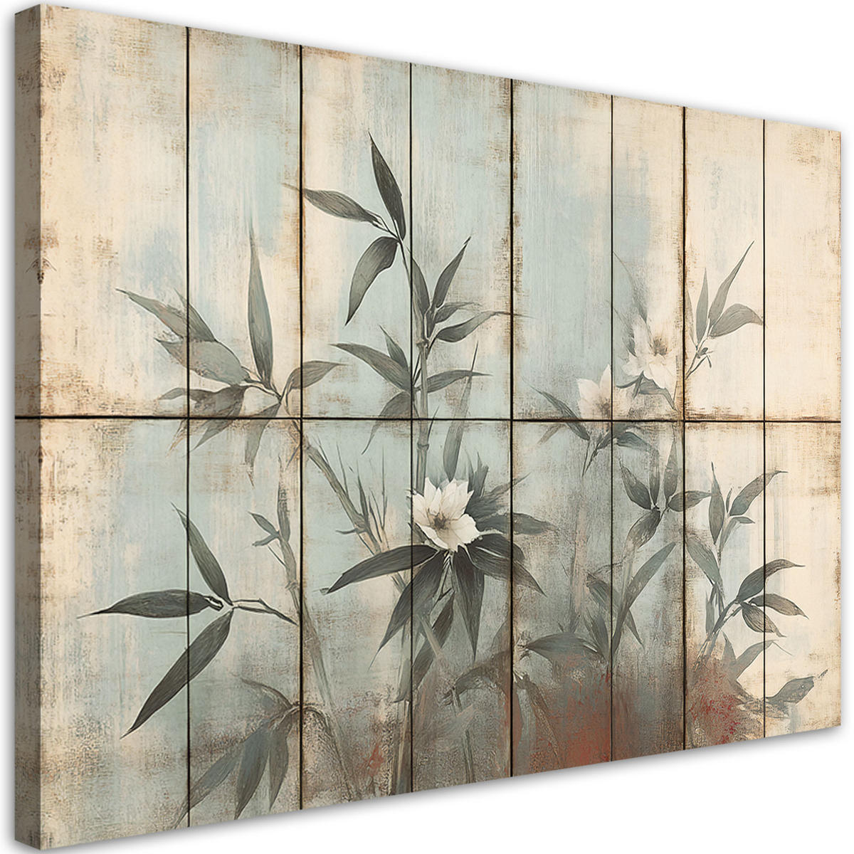 WANDBILD pflanzenstängel und blumen pastellfarbener hintergrund - Beige, Textil (60/40cm) - Feeby