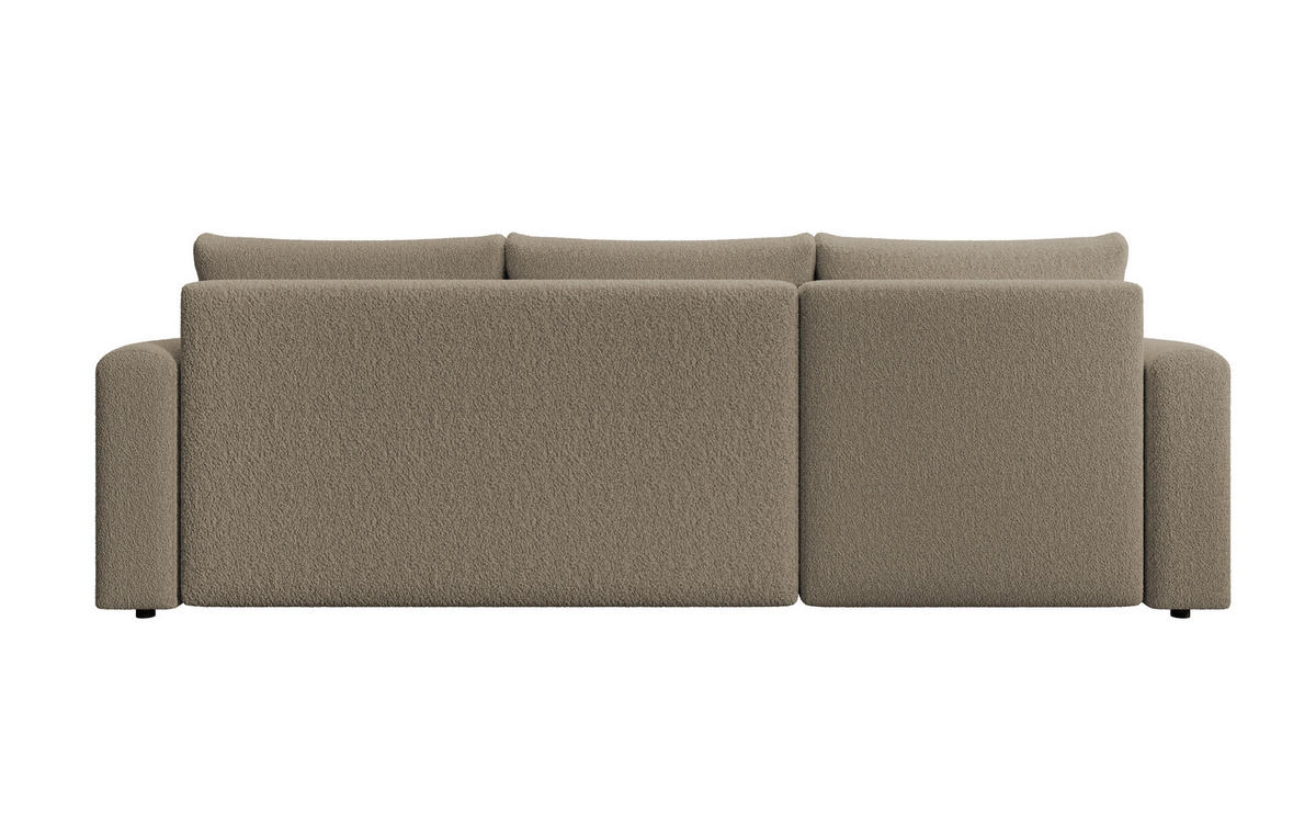 ECKSOFA DORA L, Eckcouch in L-Form mit Schlaffunktion und Bettkasten, Farbe: Hellbraun, Bouclé-Stoff, Ottomane Links - Hellbraun, Textil (240/143cm) - Storez24