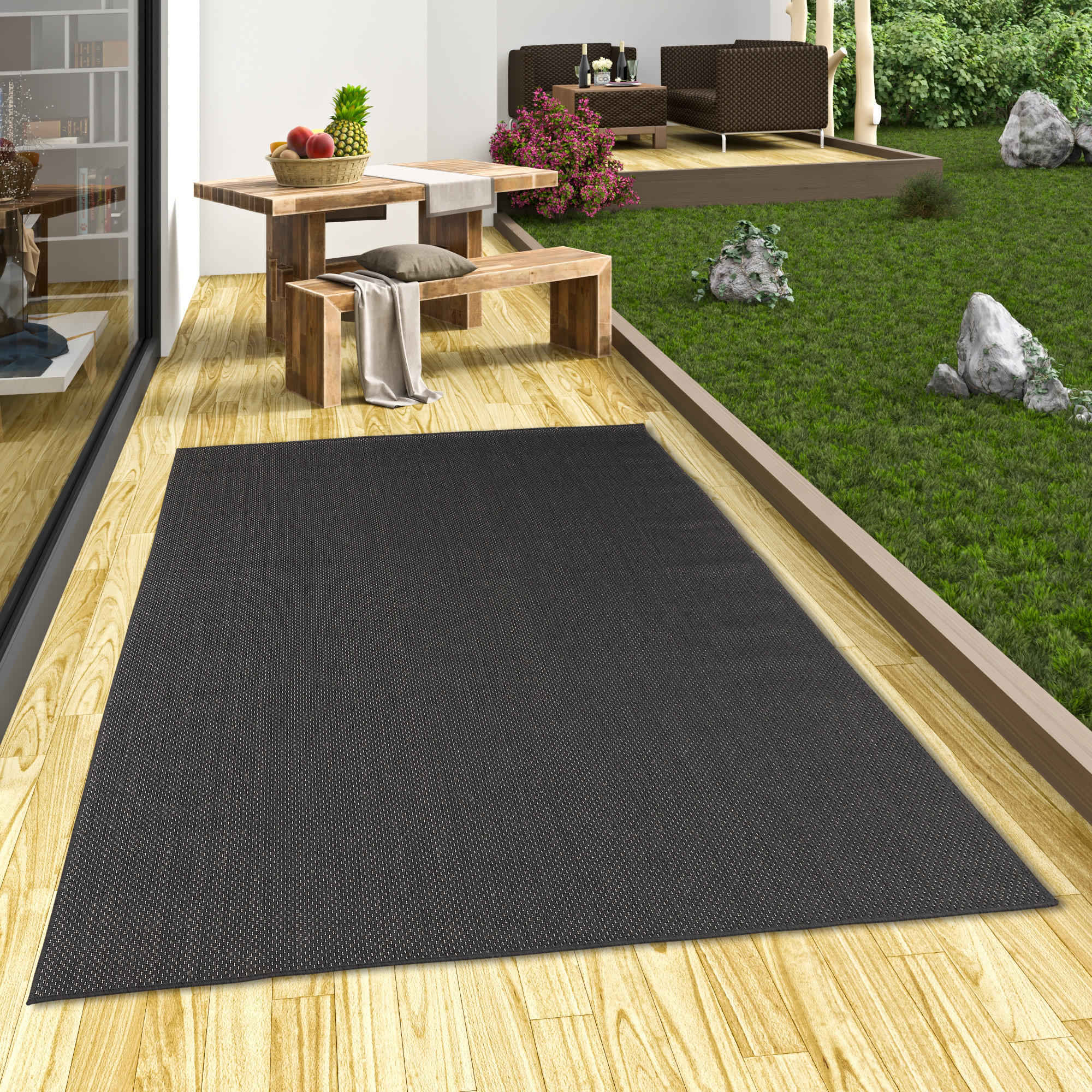 IN & OUTDOOR TEPPICH FLACHGEWEBE VALENCIA MIX - Schwarz, Textil (140/200cm) - Pergamon