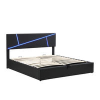 STAURAUMBETT 140/200 cm DE-00121, in Schwarz, LED und Bettkasten - Schwarz, Metall (140/200cm) - ComfortXL