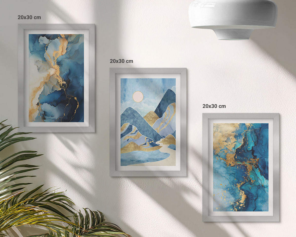 BILDER SET 3er Set - 20x30 cm Silberner Rahmen - Abstrakte Muster der Blue Mountains - Silberfarben, Kunststoff (20/30cm) - TULUP
