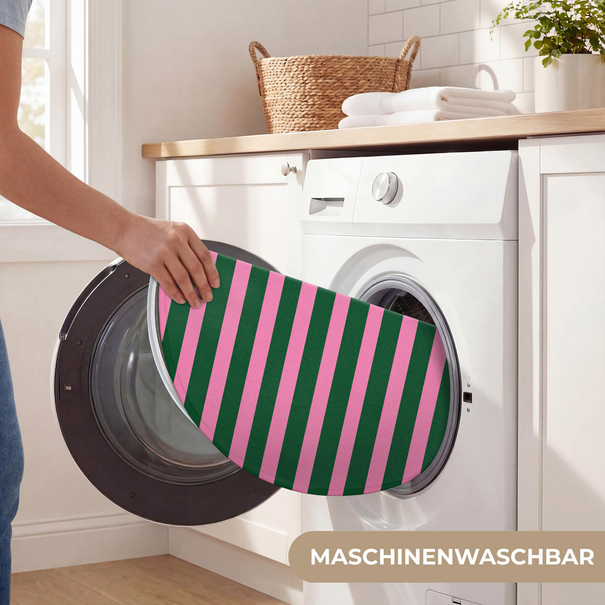 WC-VORLEGER Vertikale Streifen - Grün - Rosa Toilettenteppich 70x70 cm - Multicolor, Kunststoff/Textil (70/70cm) - OnlyWow