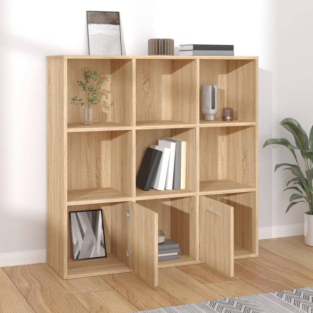 BÜCHERSCHRANK mit 7 Fächern, 2 Türen 98/30/98 cm aus Holzwerkstoff Sonoma-Eiche Dekor - Sonoma Eiche, Holz (98/98/30cm) - vidaXL