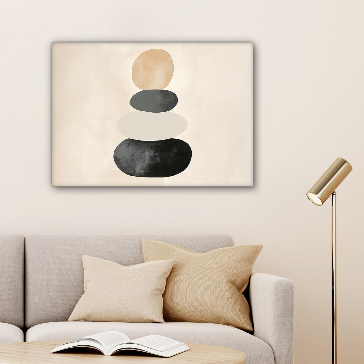 LEINWANDBILD Japandi - Wabi sabi - Beige Wandbilder 80x60 cm - Taupe, Textil (80/60cm) - MuchoWow