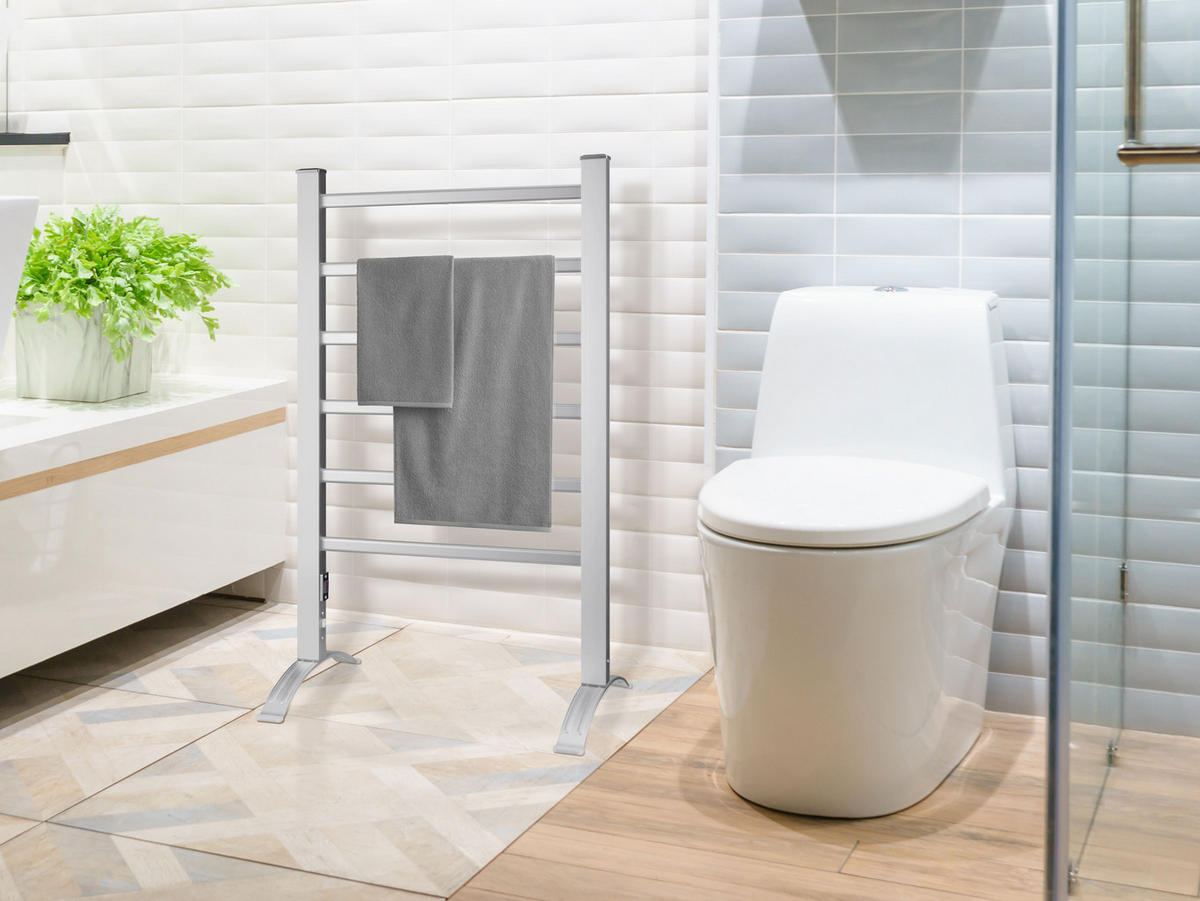HANDTUCHTROCKNER Silber mit Elektrosystem und Wandhalterung 100 W - Silberfarben, Metall (53/90/36cm) - Purline