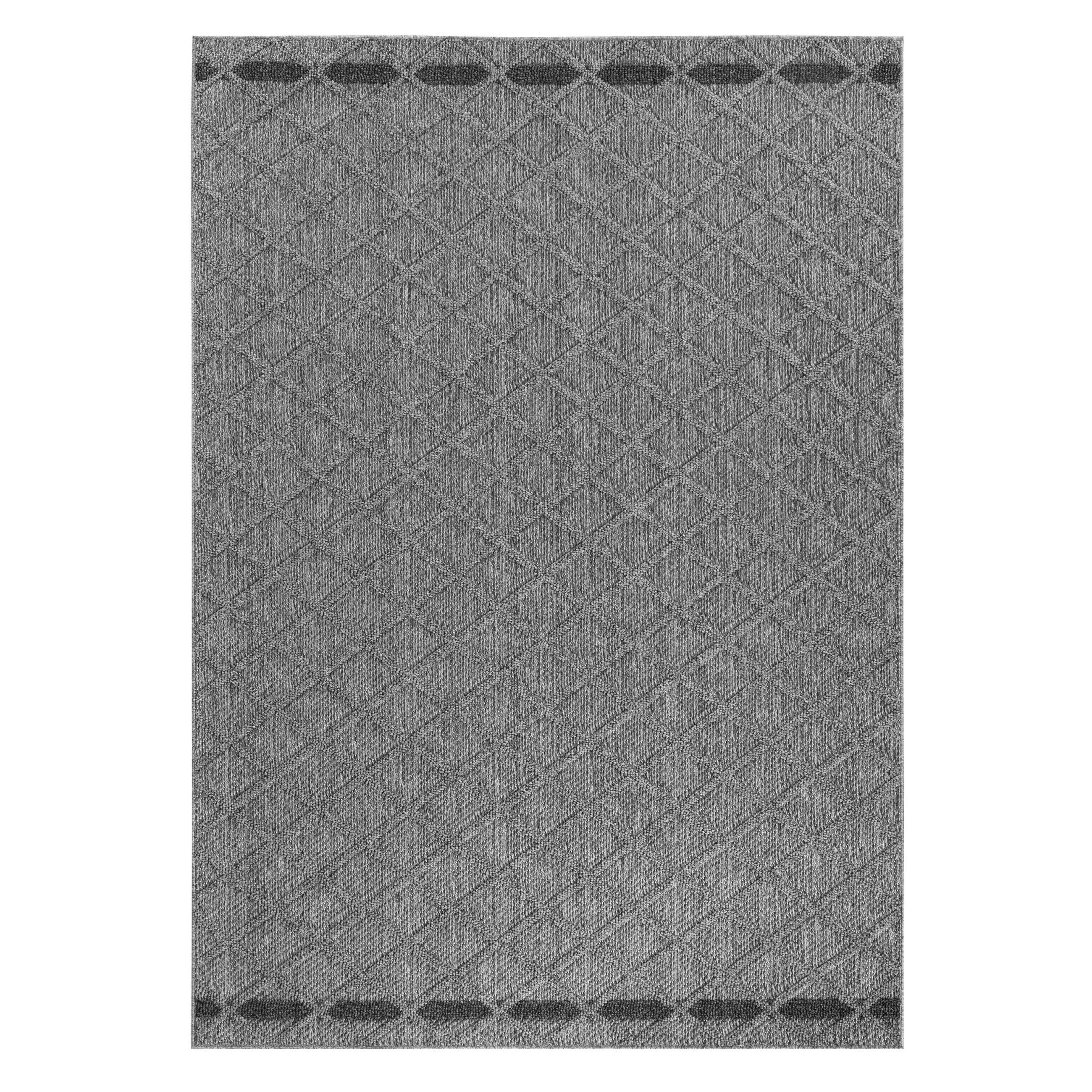 TEPPICH Outdoor Flachgewebe Rauten-Muster Polypropylen Balkon Grau Rechteckig 120x170 - Grau, Textil (120/170cm) - KADIMA DESIGN