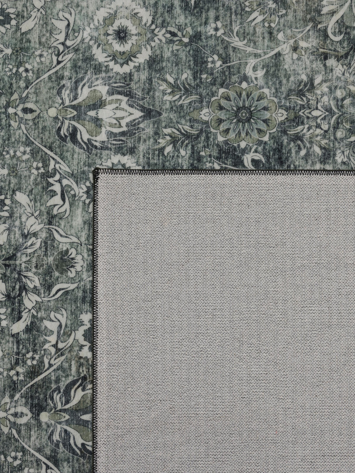 LÄUFER waschbar, mit floralen Ornamenten, VERNANTE in Grün-Grau, 80 x 150 cm - Grün, Textil (80/150cm) - KADIMA DESIGN