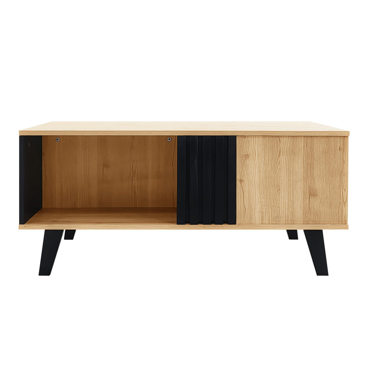 COUCHTISCH aus Glas und Spanplatte 100x60x45 cm Schwarz/Holzfarben mit Staufächern - Naturfarben, Holzwerkstoff (100/60/45cm) - IVMEU
