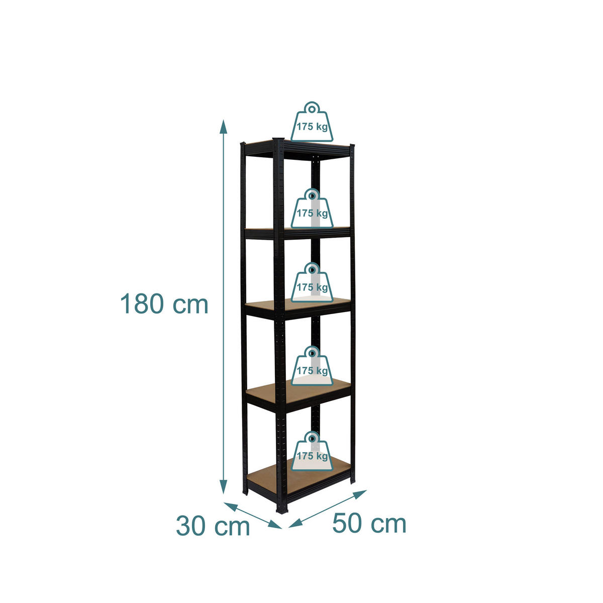 REGAL crna smeđa teški 5 polica - višebojno, drvni materijal/metal (50/180/30cm) - Relaxdays