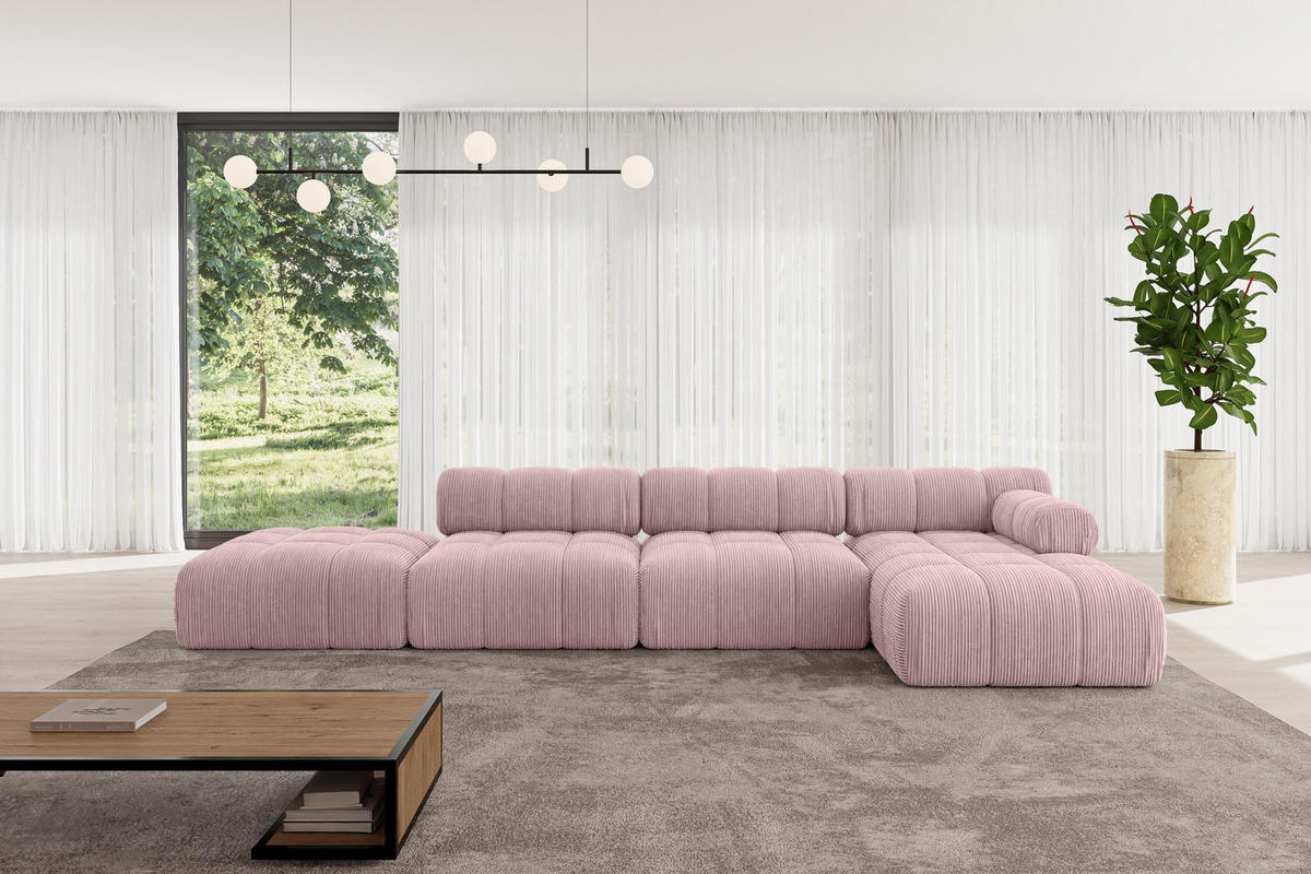 ECKSOFA modulares Sofa Lizur-L2 - 380x160x70 cm Rosa Cord - Rosa, Holzwerkstoff/Textil (380/160cm) - ALTDECOR