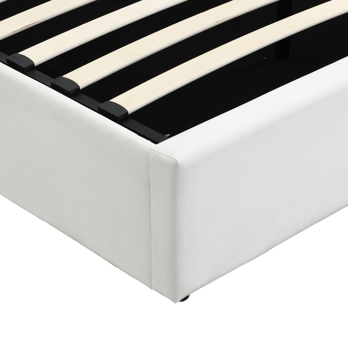 ČALOUNĚNÁ postel z PU 140x200 cm bílá s LED osvětlením, USB portem, úložným prostorem a polohovacím čelem - bílá, kůže (140/200cm) - Modfu