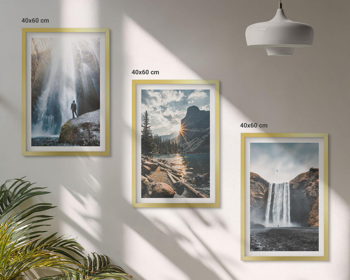 WANDBILDER 3er Set - 40x60 cm Goldrahmen - Wasserfälle, Berge, Landschaften, Natur - Goldfarben, Kunststoff (40/60cm) - ArtPrintCave