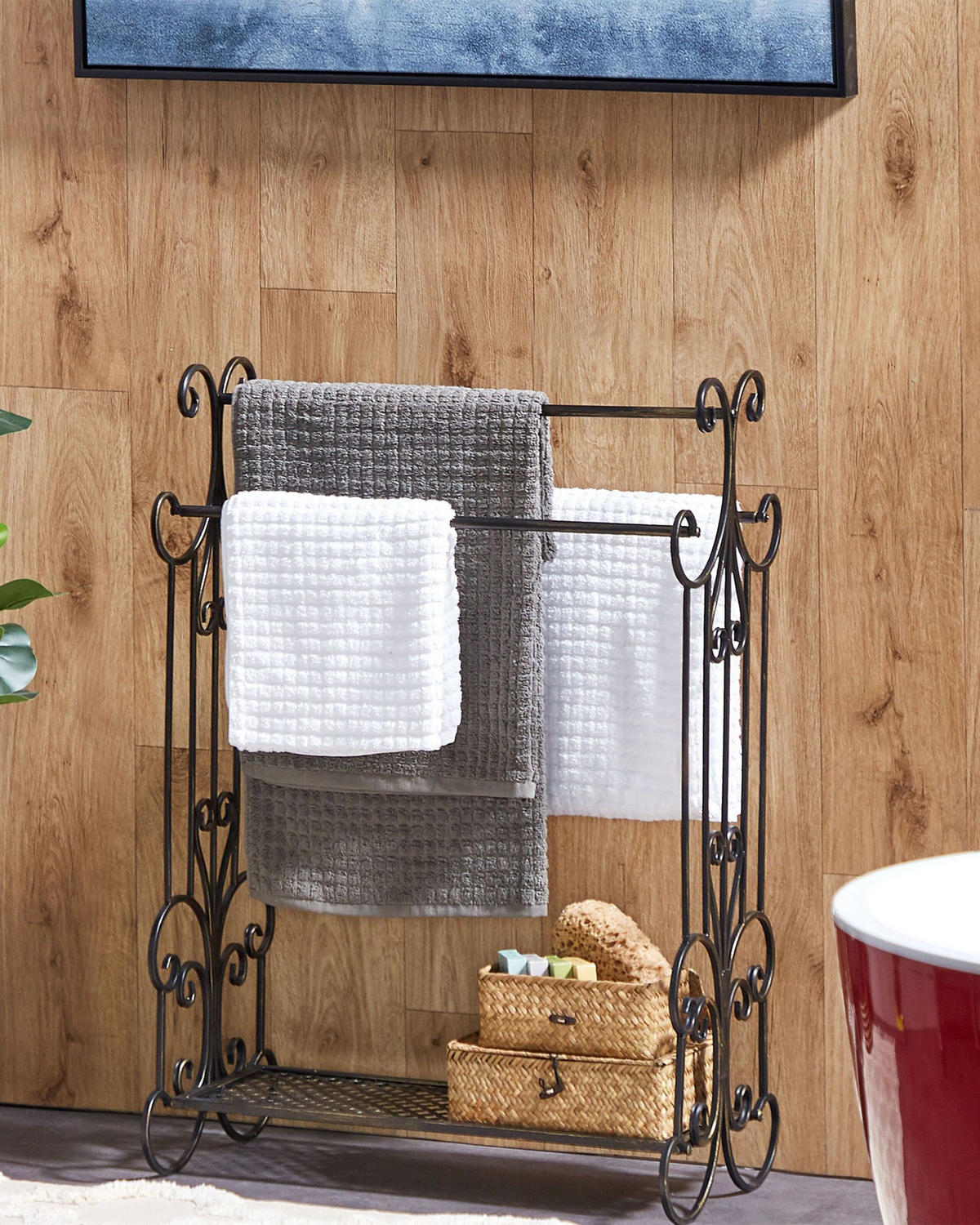 HANDTUCHSTÄNDER Antik Optik schwarz 60 x 90 cm Gladis - Schwarz, Metall (60/90/35cm) - Beliani