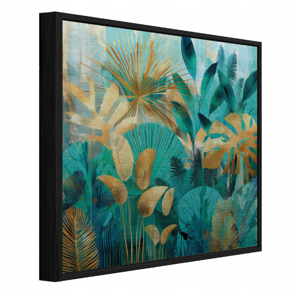 Wallarena ZARÁMOVANÉ obrazy listy džungle zelená 80x80 cm