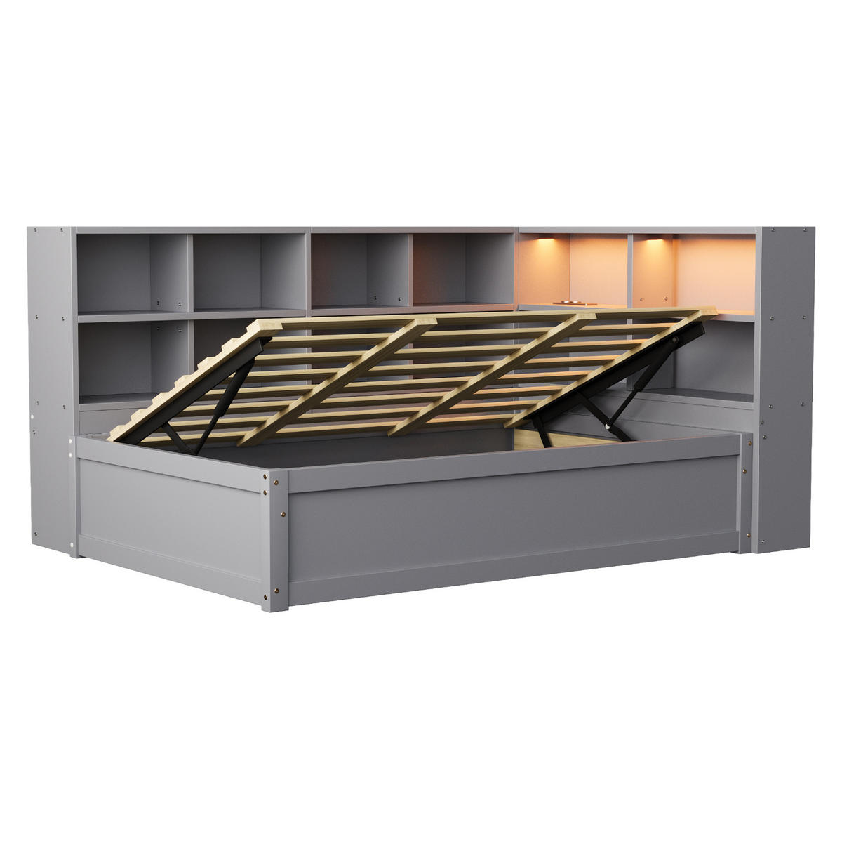 SCHLAFSOFA 90/200 cm mit LED-Lichtleiste, Steckdose und hydraulischem Stauraum, Grau - Grau, Holzwerkstoff (220.5/82/114.5cm) - Redom